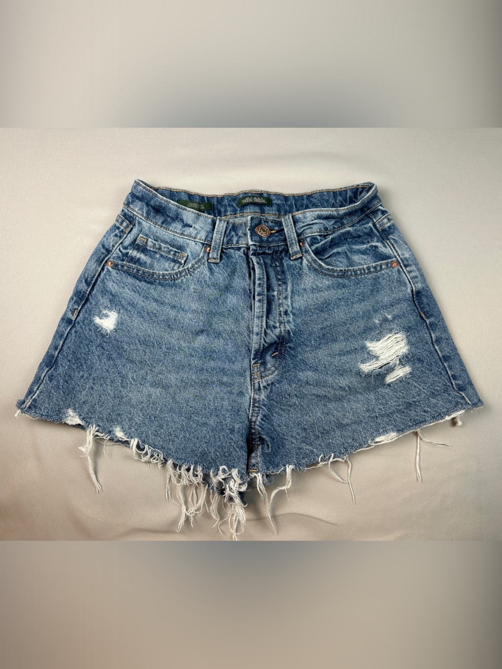 wild fable Button Fly Jean Shorts Frayed Distressed High-Rise Denim